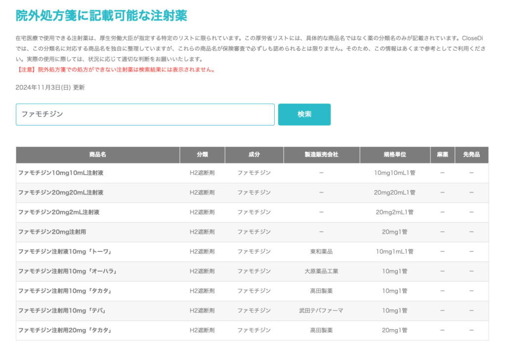 【院外処方箋に記載可能な注射薬】 検索ツールの公開 - CloseDi